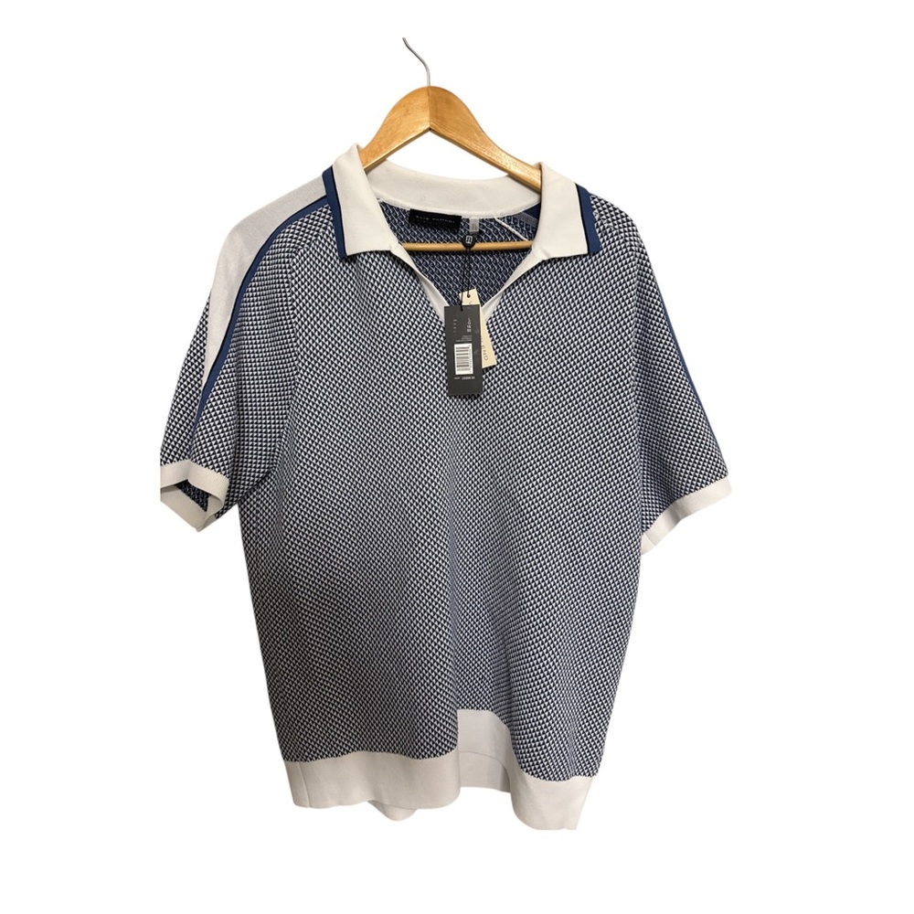 NWT Elie Tahari Blue and White Polo Shirt Casual Style